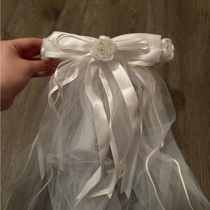 Floral Headband Veil With An Image Of The Virgin Mary